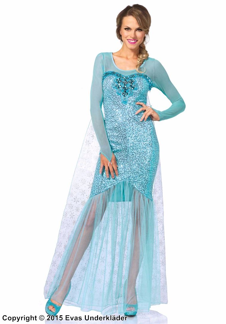 Elsa the snow queen from Frozen, costume dress, rhinestones, sequins, snowflakes